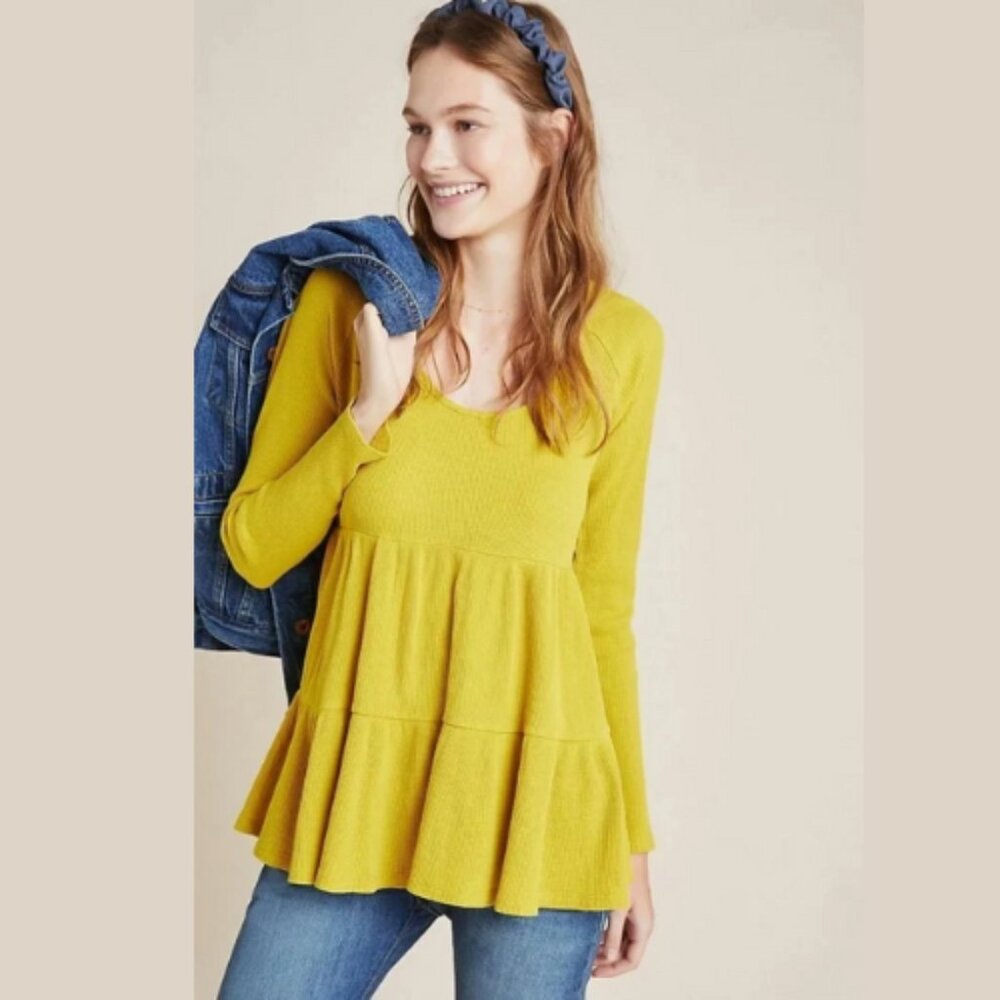 Anthropologie Maeve Samina Waffle Blouse Tiered XS - Picture 6 of 6